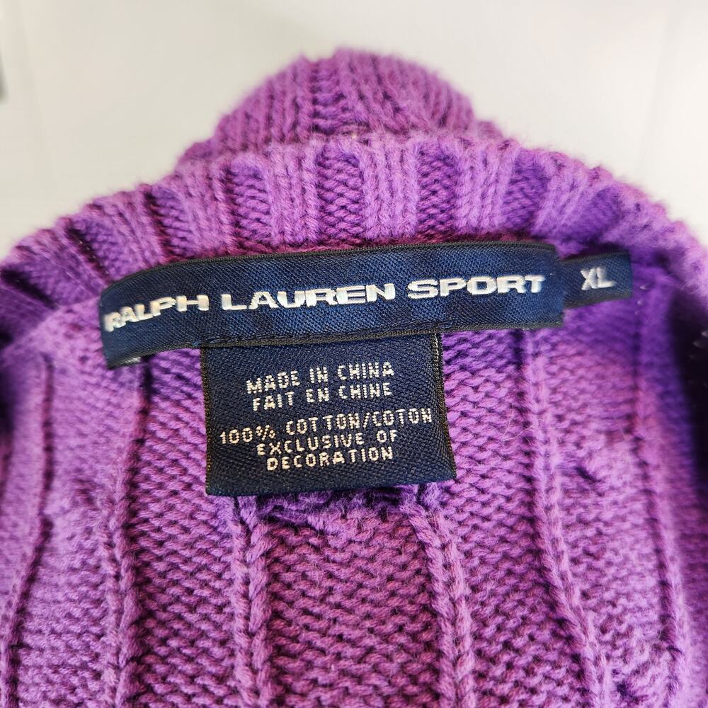 Ralph Lauren Sport 100% Cotton Sweater Purple Cable Knit V Neck XL - Picture 4 of 4